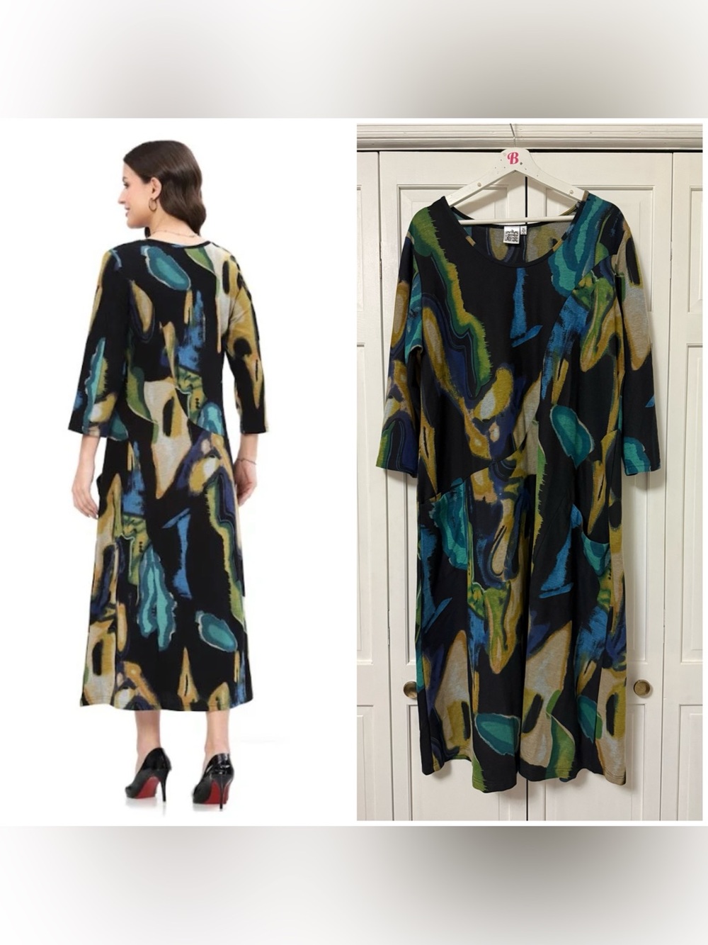 Parsley & Sage Justine Abstract Print Dress Art to Wear Midi Pockets Size XL